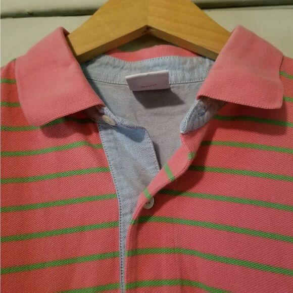 Brooks Brothers Pink Green Stripe Polo M - Picture 2 of 9